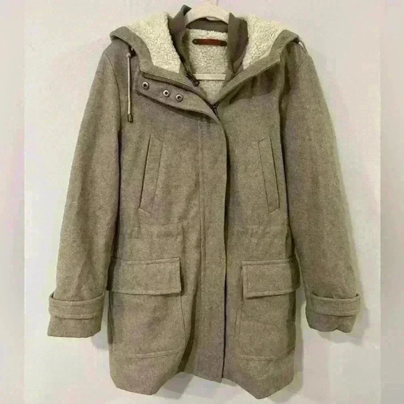 Cole Haan 3-In-1 Wool Blend Warm Women’s Ivory Beige Hooded Peacoat Size 10 - Picture 1 of 10